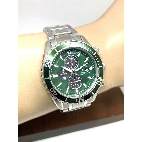 Citizen Men's Watch CA0820-50X Promaster Eco-Drive Green Dial Chronograph 44mm - Picture 12 of 15